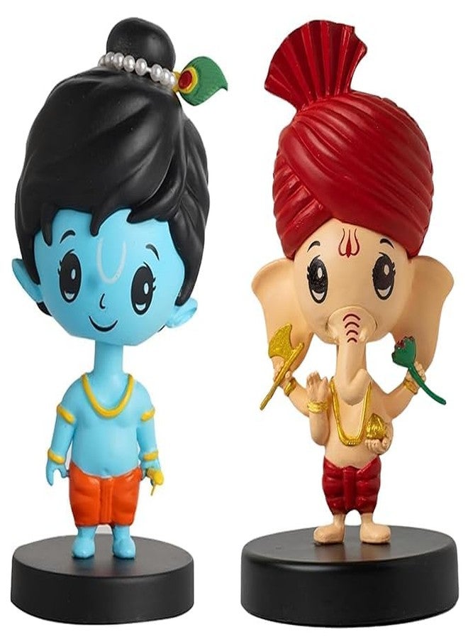 Acceptance Lord Shree Krishna Idol Bobblehead for Car Dashboard, Office Table,Home Decor| Little Mor Pankh & Bansuri Figurin|God Statue for Gifting Kids,Family & Friends (Lord Krishna & Ganesha Ji) - Image 1